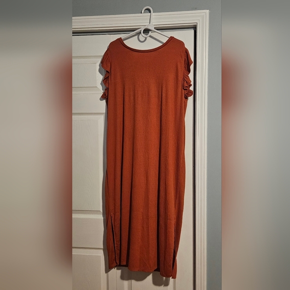 LOFT | Dresses | Loft Rust Color Flutter Sleeve Midi Dress | Poshmark